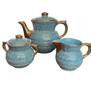 Vintage Drip O Lator 22K Enterprise Aluminum Coffee Maker Creamer Sugar Bowl Set